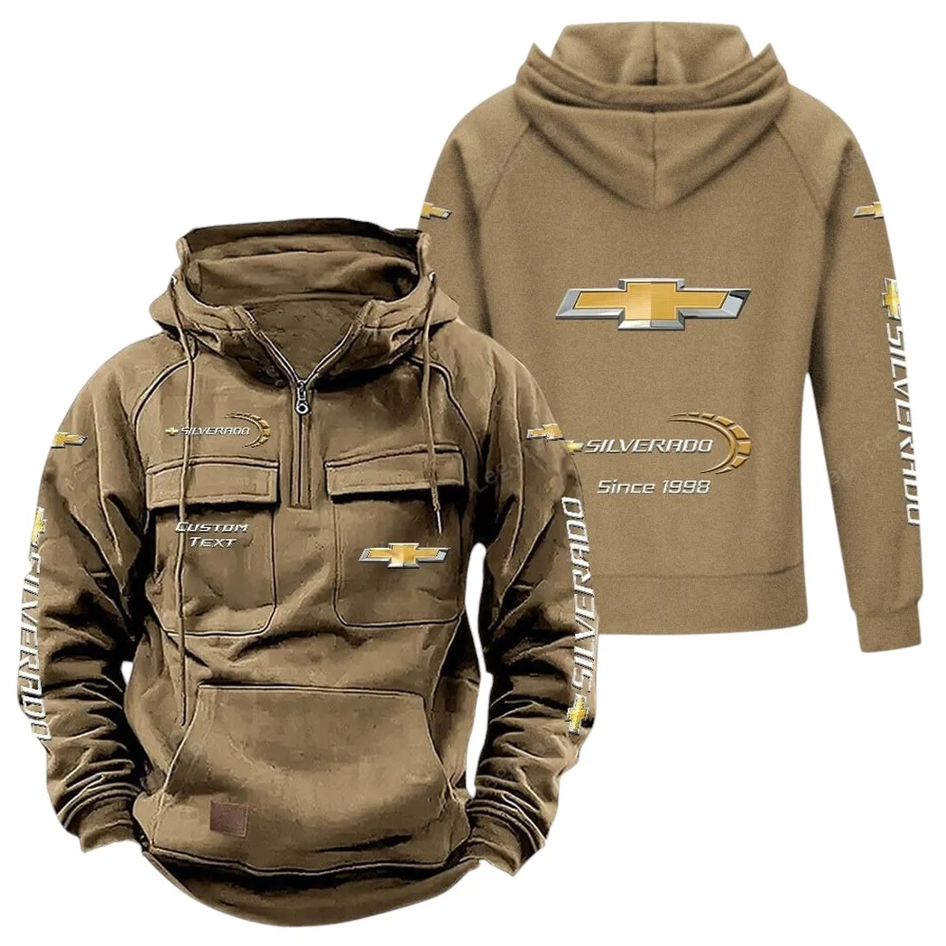 Chevrolet Silverado Tactical Quarter Zip Hoodie, Gift For Chevrolet Silverado Lovers, Gift For Him, Husband, Boyfriend - Khaki CAR96021425744-4