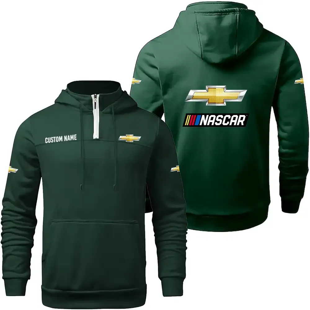 Chevy Nascar Casual Stand up Collar Hoodie CAR0301022049, CAR All Over Print Casual Stand up Collar Hoodie - Dark Green