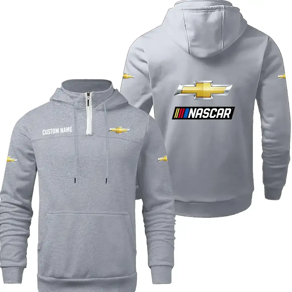 Chevy Nascar Casual Stand up Collar Hoodie CAR0301022049, CAR All Over Print Casual Stand up Collar Hoodie - Grey