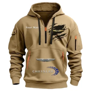 Chrysler Half Zip Hoodie CAR113021425821, Best Gift for Him, Husband, Boyfriend - Khaki