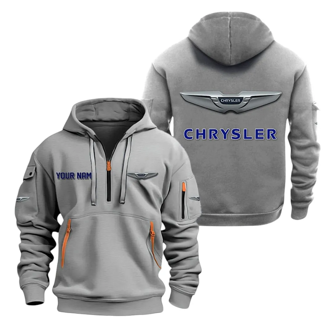 Chrysler Half Zip Hoodie For Men, Gift For Chrysler Lovers CAR20022125755 - Gray