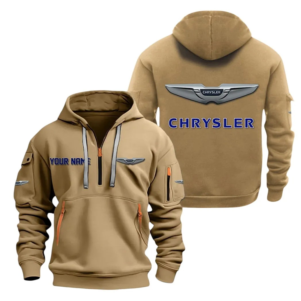 Chrysler Half Zip Hoodie For Men, Gift For Chrysler Lovers CAR20022125755 - Khaki