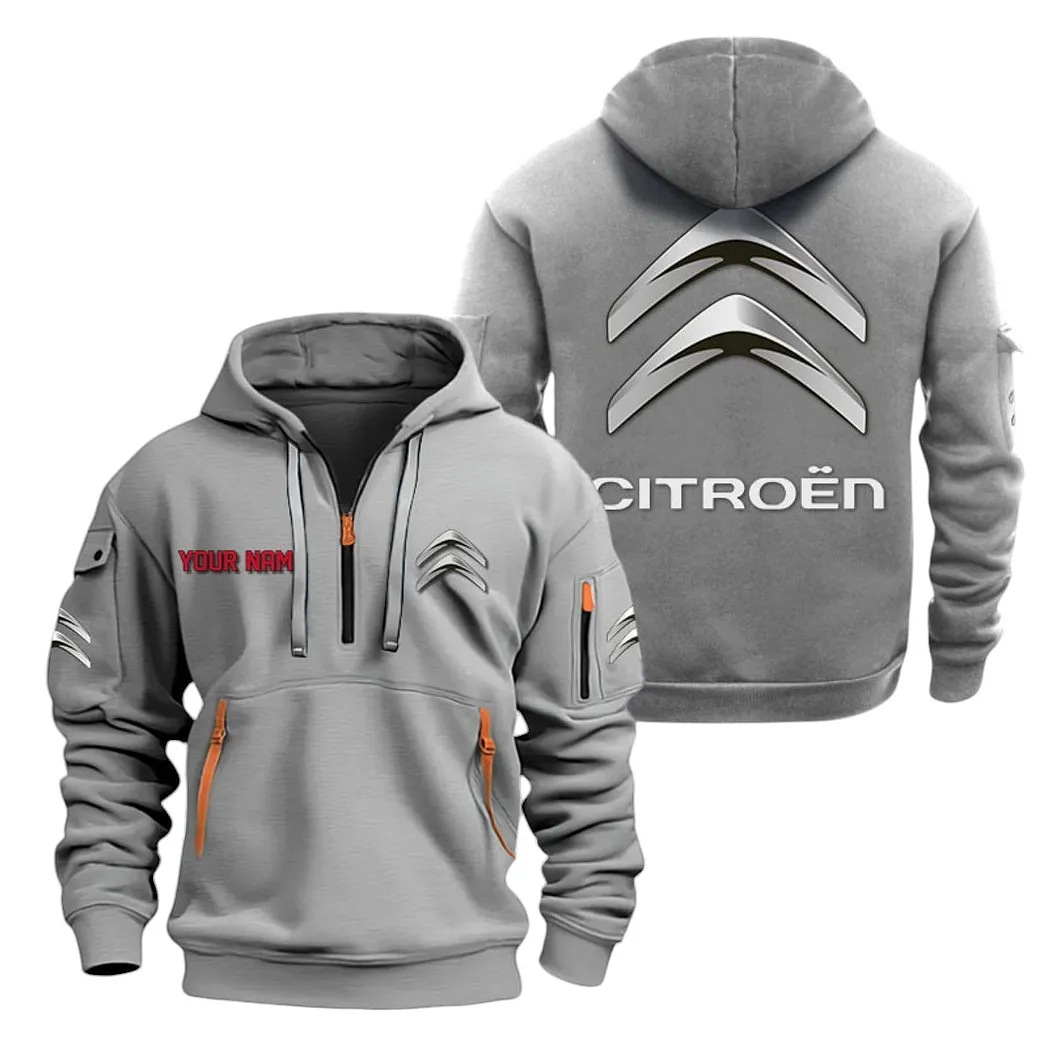 Citroen Half Zip Hoodie For Men, Gift For Citroen Lovers CAR20022125754 - Gray