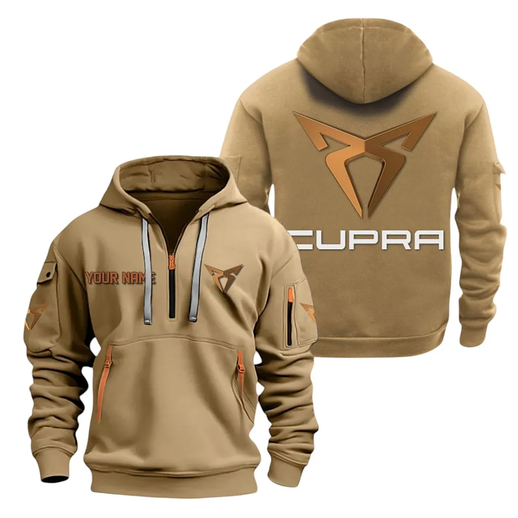 Cupra Half Zip Hoodie For Men, Gift For Cupra Lovers CAR20022125753 - Khaki
