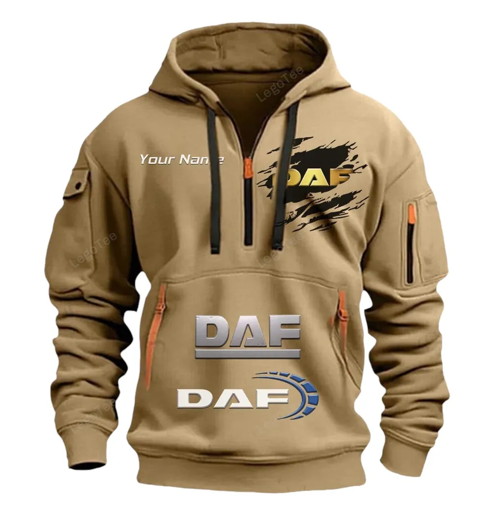 DAF Half Zip Hoodie CAR113021425830, Best Gift for Him, Husband, Boyfriend - Khaki