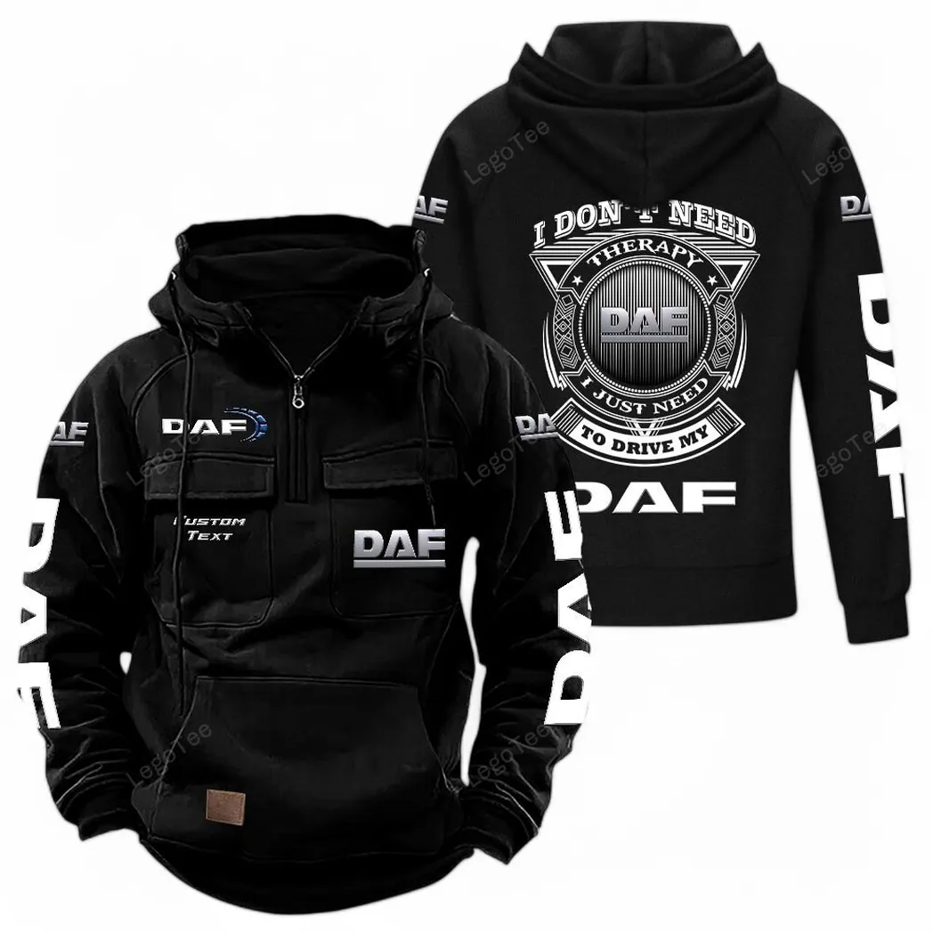 DAF Tactical Quarter Zip Hoodie CAR106021525045, Gifts For Men, Him, Husband, Boyfriend - Black