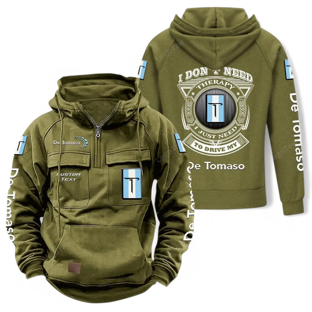 De Tomaso Tactical Quarter Zip Hoodie CAR106021525071, Gifts For Men, Him, Husband, Boyfriend - Army Green