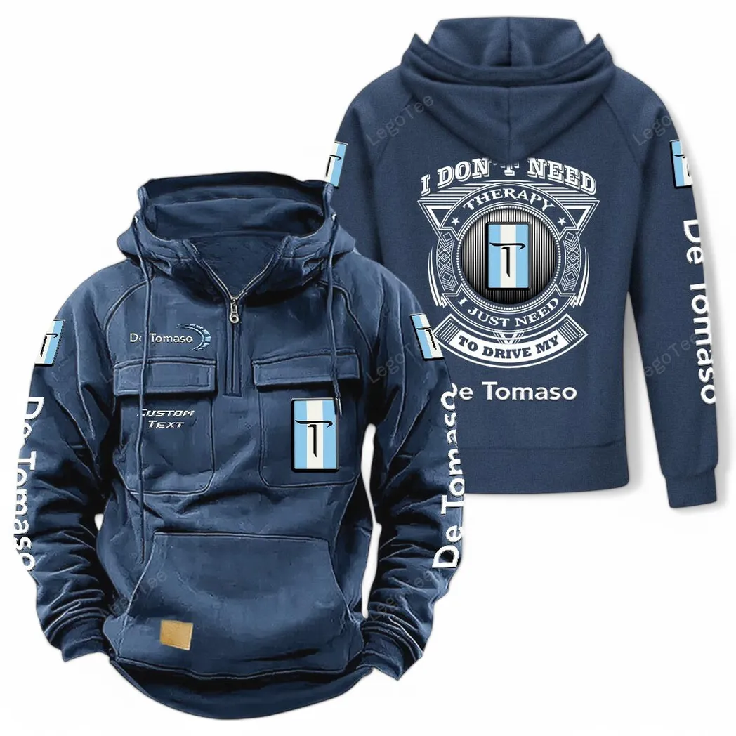De Tomaso Tactical Quarter Zip Hoodie CAR106021525071, Gifts For Men, Him, Husband, Boyfriend - Dark Blue