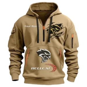 Dodge Challenger Hellcat Half Zip Hoodie CAR113021425822, Best Gift for Him, Husband, Boyfriend - Khaki