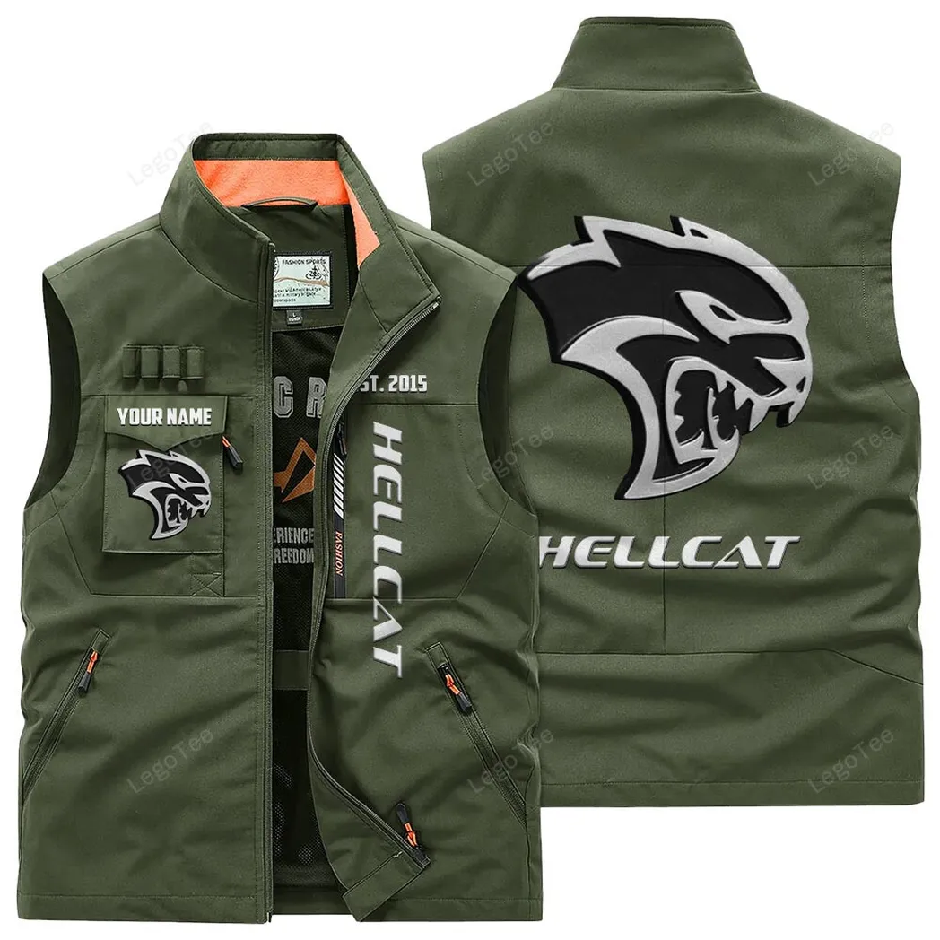 Dodge Challenger Hellcat Outdoor Sleeveless Vest, Gift For Dodge Challenger Hellcat Lovers, Gift For Him, Husband, Boyfriend - Army Green CAR132021325925-1