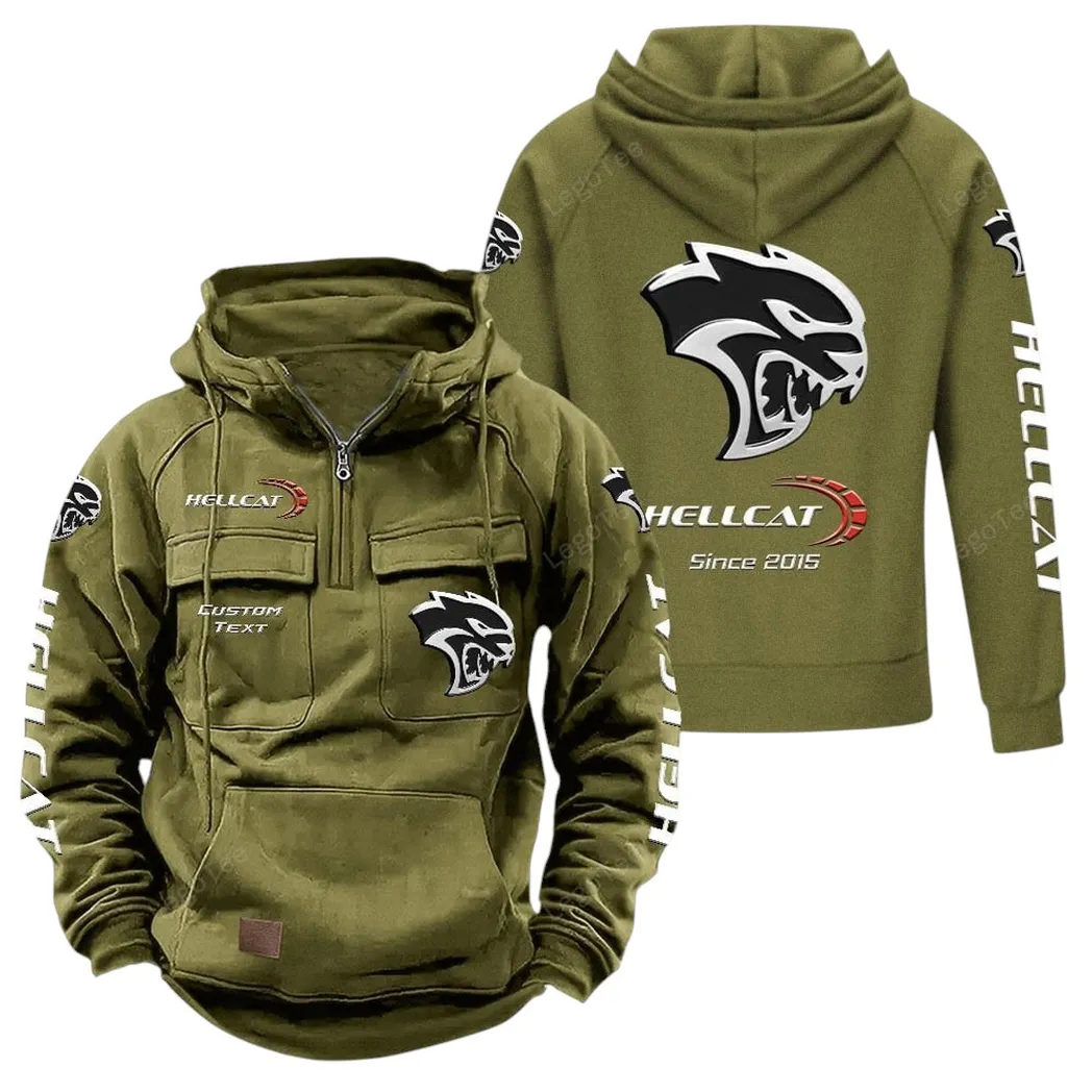 Dodge Challenger Hellcat Tactical Quarter Zip Hoodie, Gift For Dodge Challenger Hellcat Lovers, Gift For Him, Husband, Boyfriend - Army Green CAR96021425723-1