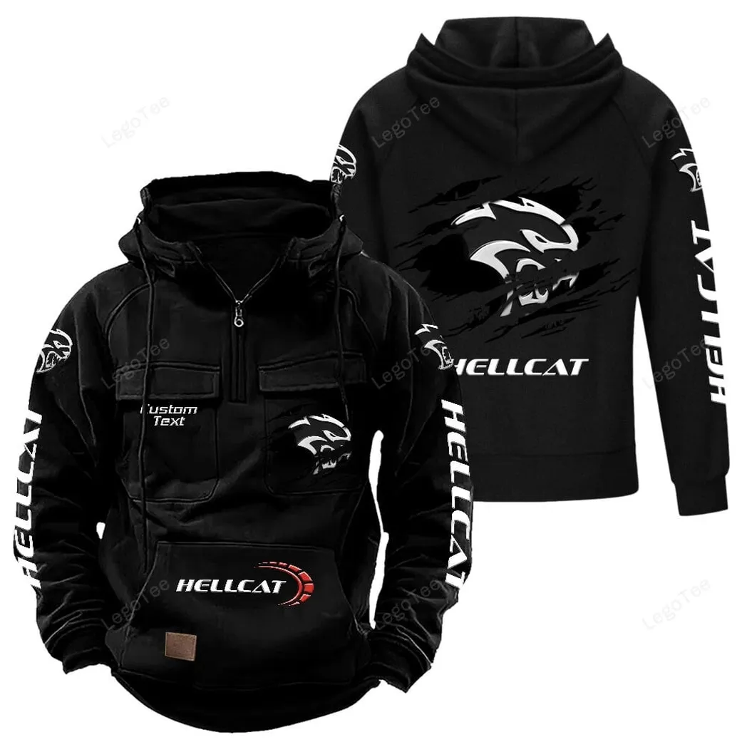 Dodge Challenger Hellcat Tactical Quarter Zip Hoodie, Gift For Dodge Challenger Hellcat Fan - Black