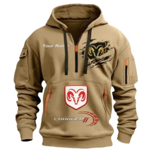 Dodge Charger Half Zip Hoodie CAR113021425810, Best Gift for Him, Husband, Boyfriend - Khaki