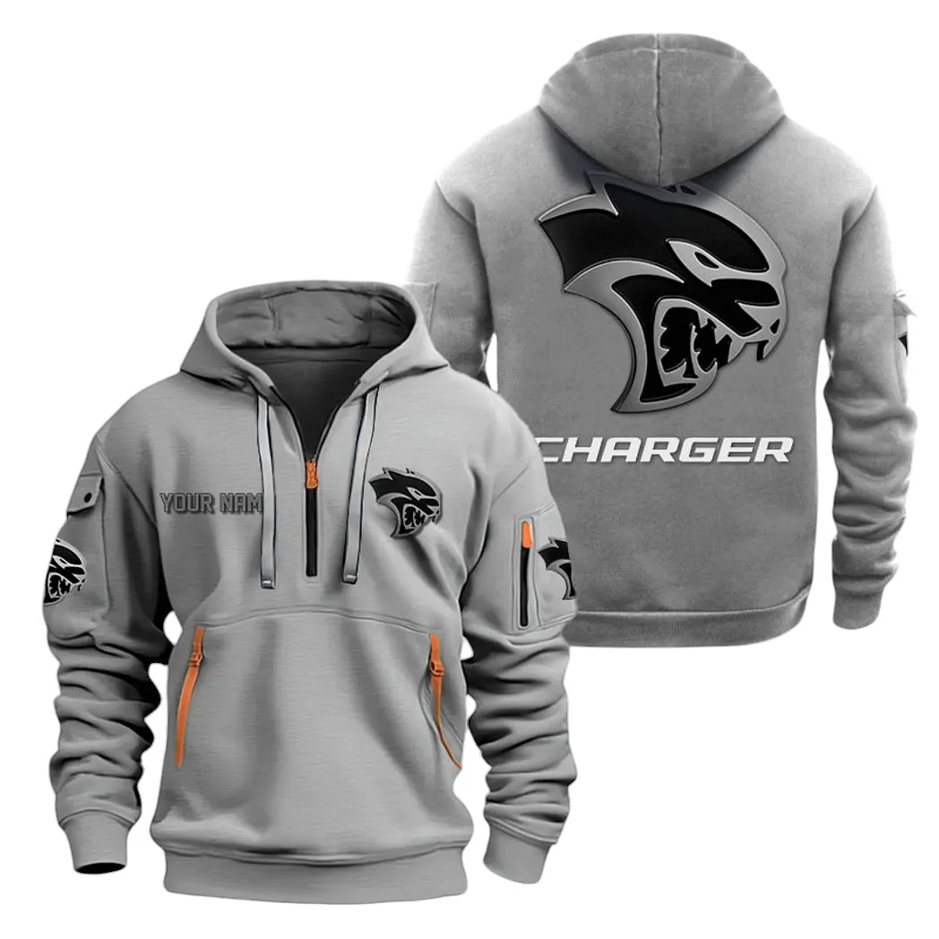 Dodge Charger Half Zip Hoodie For Men, Gift For Dodge Charger Lovers CAR20022125730 - Gray