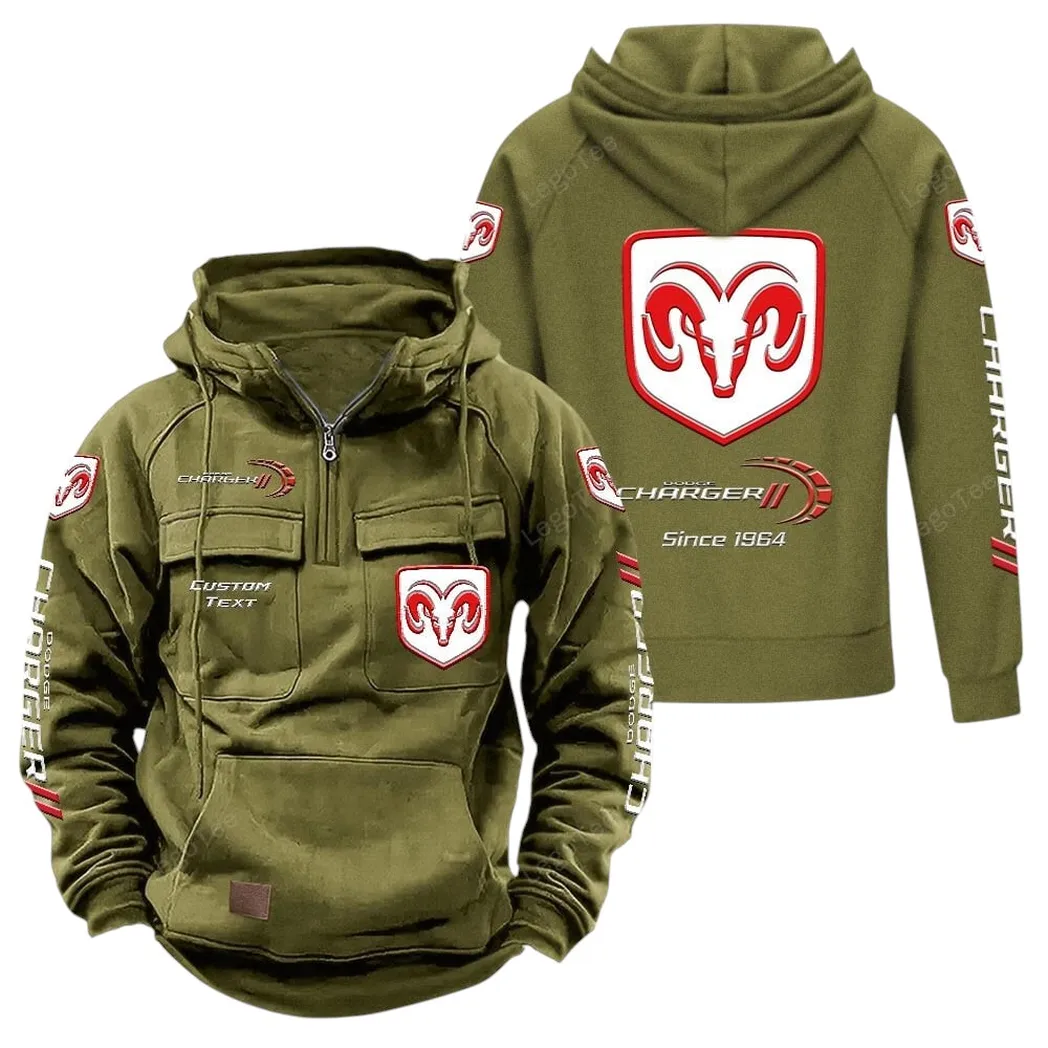 Dodge Charger Tactical Quarter Zip Hoodie, Gift For Dodge Charger Lovers, Gift For Him, Husband, Boyfriend - Army Green CAR96021425712-1
