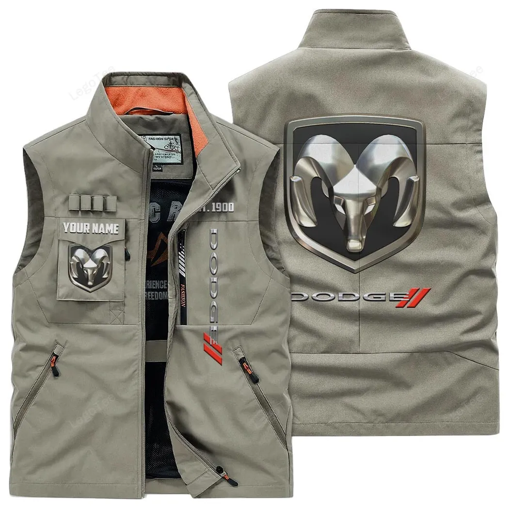 Dodge Outdoor Sleeveless Vest, Gift For Dodge Lovers, Gift For Him, Husband, Boyfriend - Khaki CAR132021325927-4