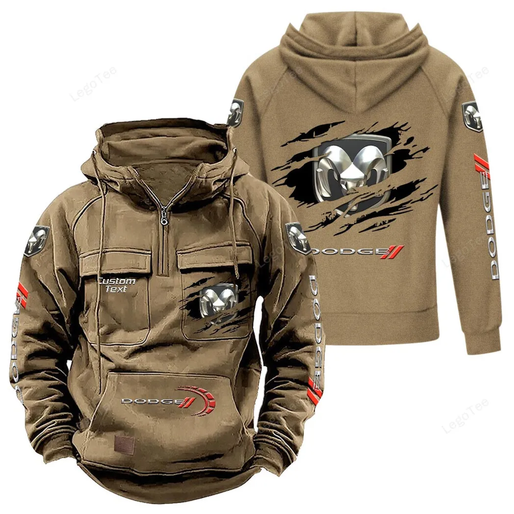 Dodge Tactical Quarter Zip Hoodie, Gift For Dodge Lovers, Gift For Him, Husband, Boyfriend - Khaki CAR122021425066-4