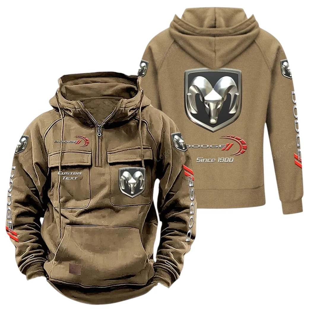Dodge Tactical Quarter Zip Hoodie, Gift For Dodge Lovers, Gift For Him, Husband, Boyfriend - Khaki CAR96021425713-4