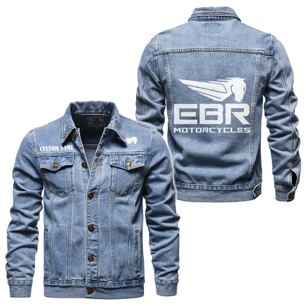 Erik Buell Racing Denim jacket CAR1901132101, CAR  All Over Print Denim jacket - Light Blue