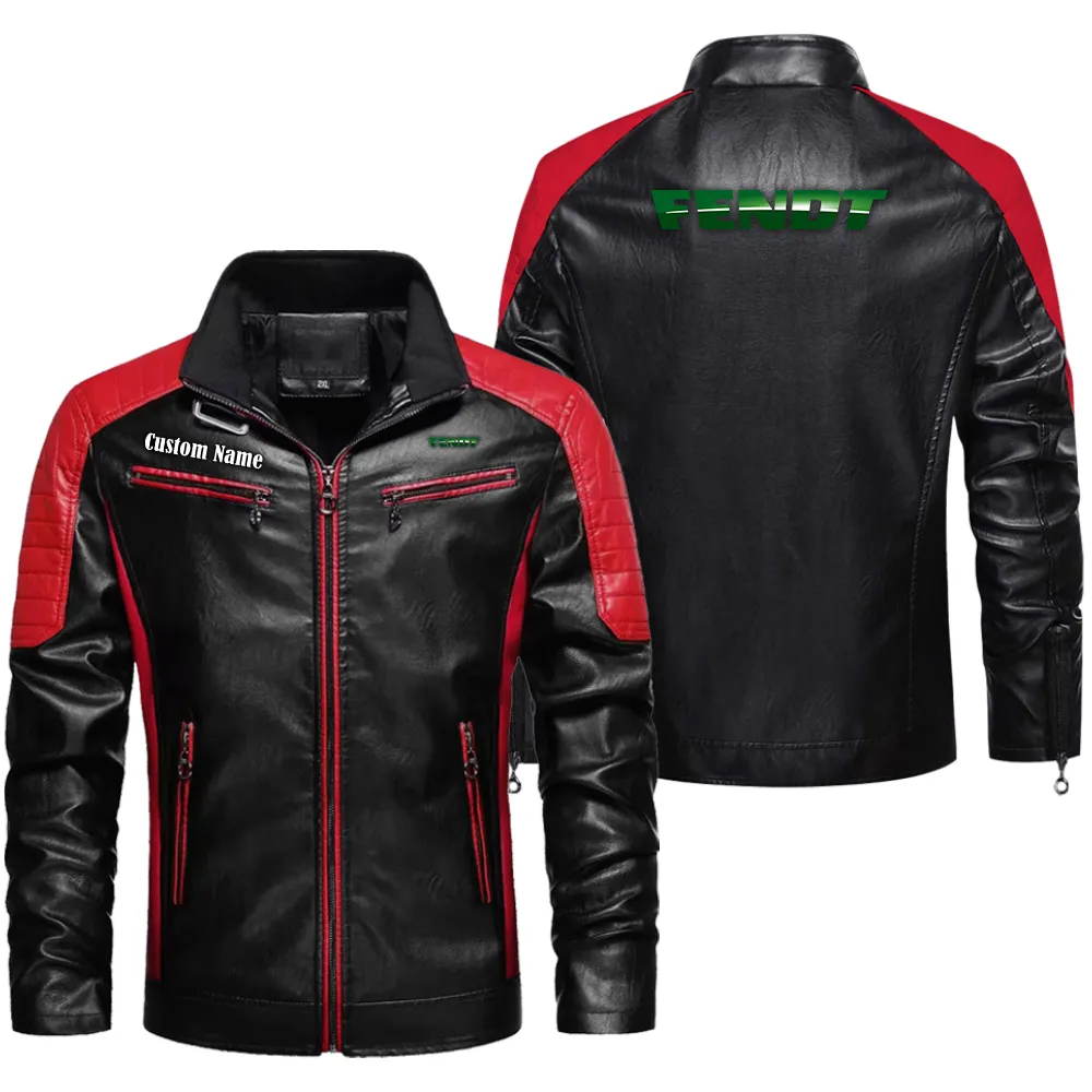 Fendt Men's PU Leather Jacket  CAR0401022130, CAR All Over Print Men's PU Leather Jacket - Red