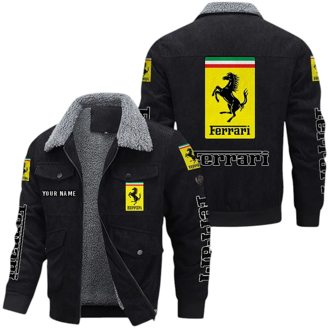 Ferrari Corduroy Jacket For Men, Gift For Ferrari Lovers CAR42022225620 - Black