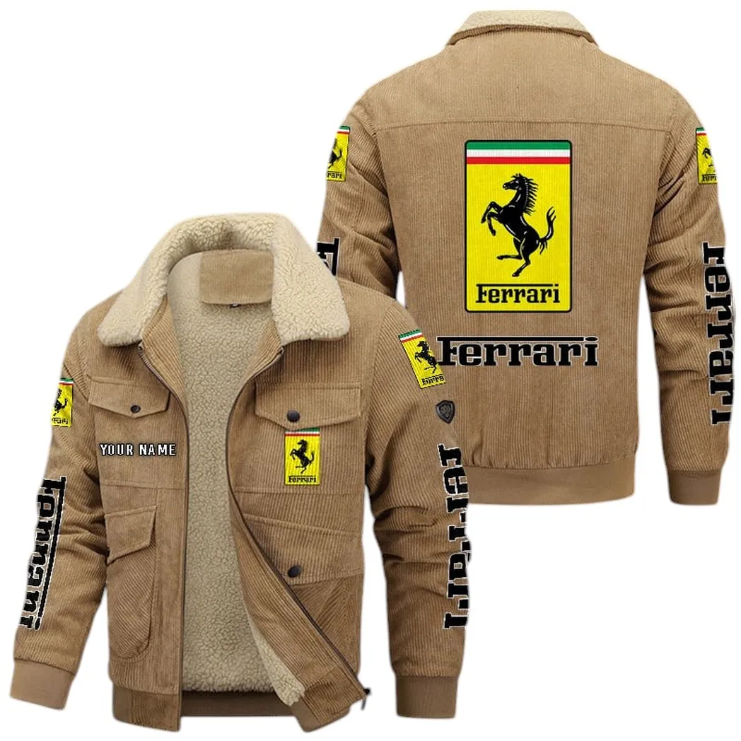 Ferrari Corduroy Jacket For Men, Gift For Ferrari Lovers CAR42022225620 - Khaki