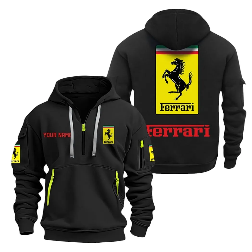 Ferrari Half Zip Hoodie For Men, Gift For Ferrari Lovers CAR20022125671 - Black