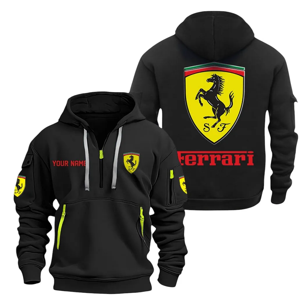 Ferrari Half Zip Hoodie For Men, Gift For Ferrari Lovers CAR20022125692 - Black