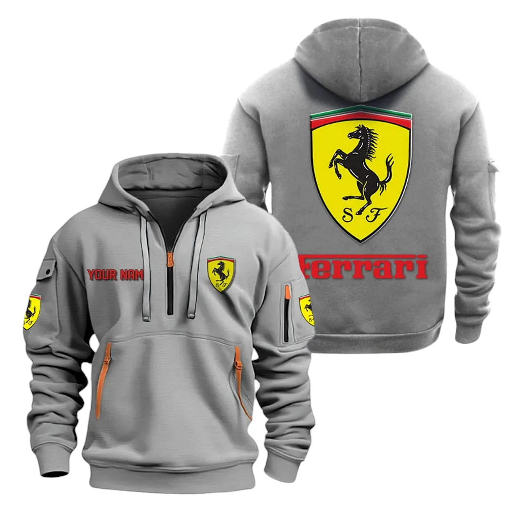 Ferrari Half Zip Hoodie For Men, Gift For Ferrari Lovers CAR20022125692 - Gray