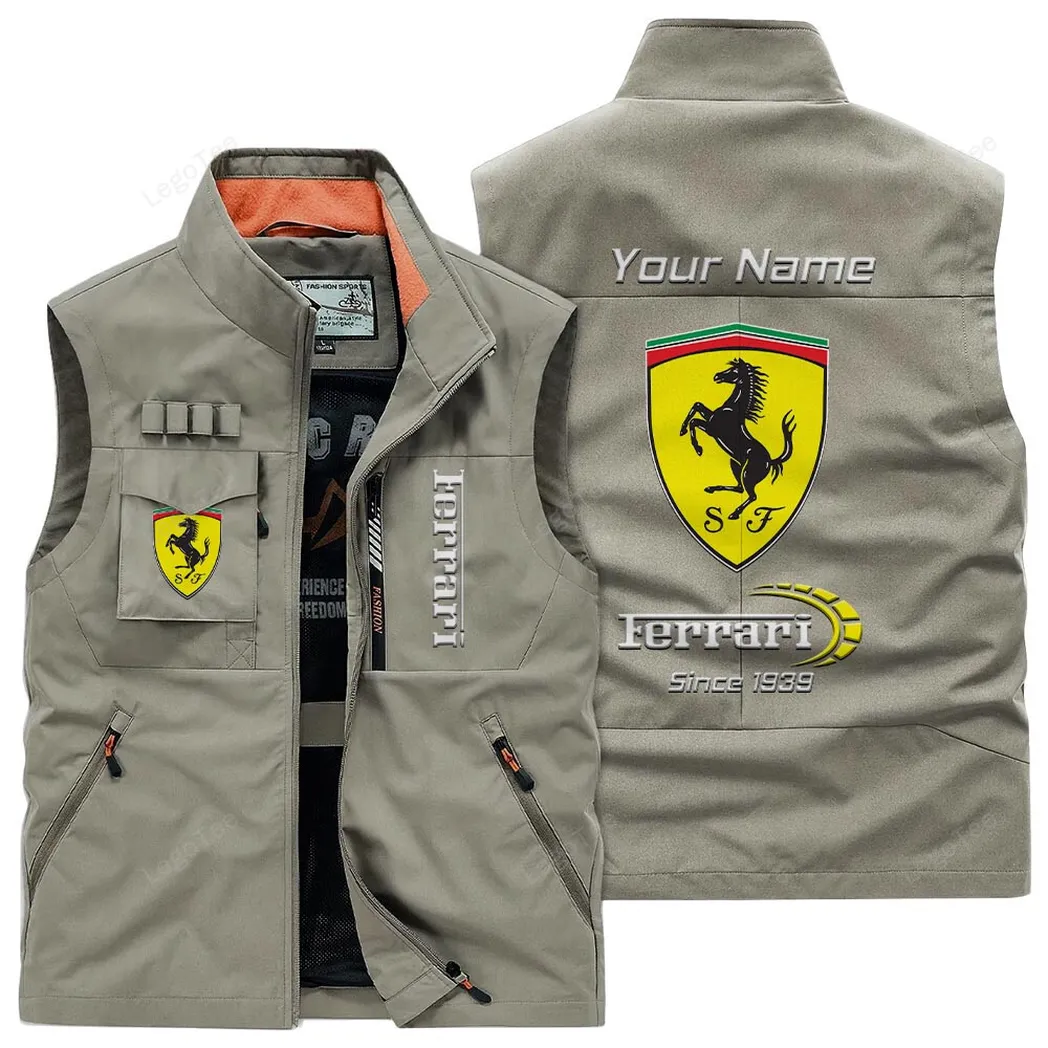 Ferrari Outdoor Sleeveless Vest, Gift For Ferrari Lovers, Gift For Him, Husband, Boyfriend - Khaki CAR131021325694-4