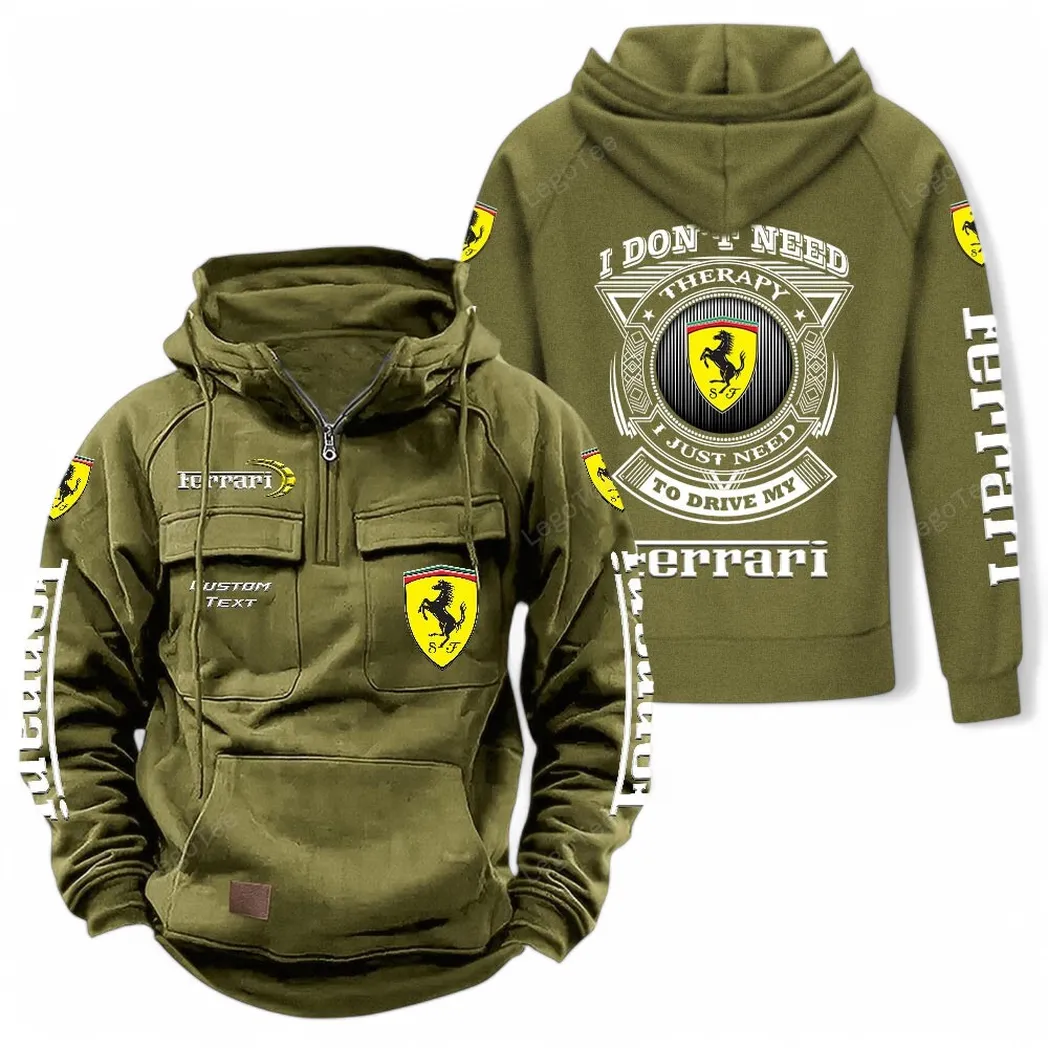 Ferrari Tactical Quarter Zip Hoodie CAR106021525026, Gifts For Men, Him, Husband, Boyfriend - Army Green