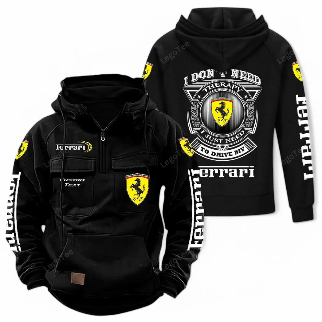 Ferrari Tactical Quarter Zip Hoodie CAR106021525026, Gifts For Men, Him, Husband, Boyfriend - Black