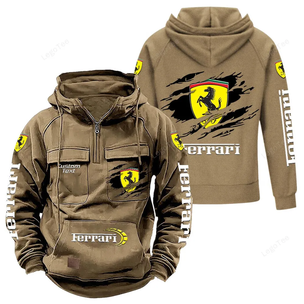 Ferrari Tactical Quarter Zip Hoodie, Gift For Ferrari Lovers, Gift For Him, Husband, Boyfriend - Khaki CAR122021425022-4
