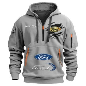 Ford Half Zip Hoodie CAR113021425778, Best Gift for Him, Husband, Boyfriend - Gray