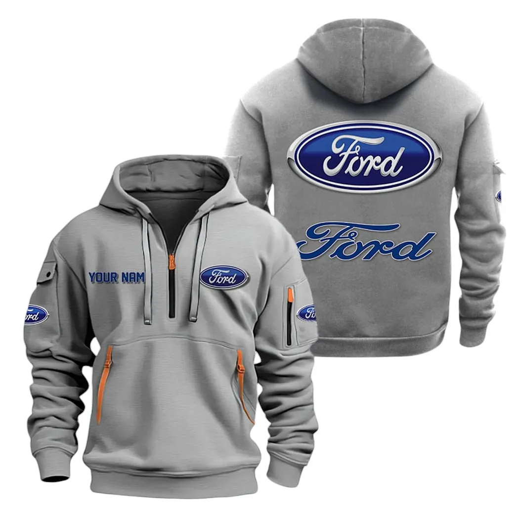 Ford Half Zip Hoodie For Men, Gift For Ford Lovers CAR20022125670 - Gray