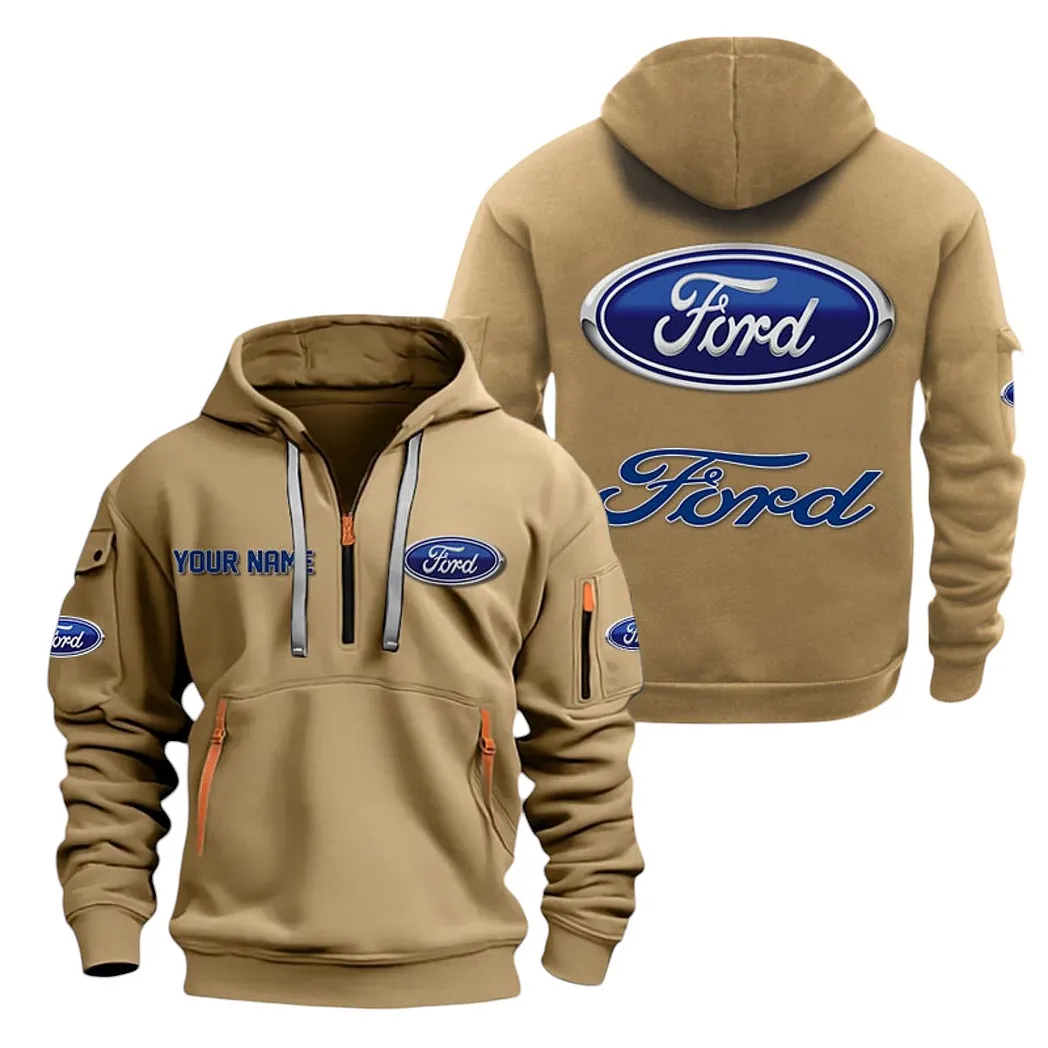Ford Half Zip Hoodie For Men, Gift For Ford Lovers CAR20022125670 - Khaki