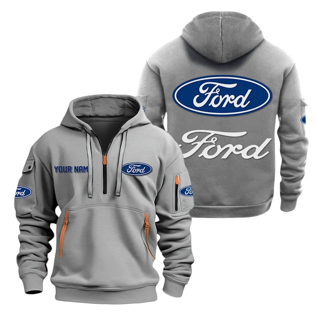 Ford Half Zip Hoodie For Men, Gift For Ford Lovers CAR20022125673 - Gray