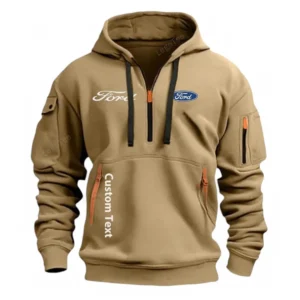Ford Half Zip Hoodie For Men, Gift For Him, Husband, Boyfriend - Khaki CAR112021425559-3