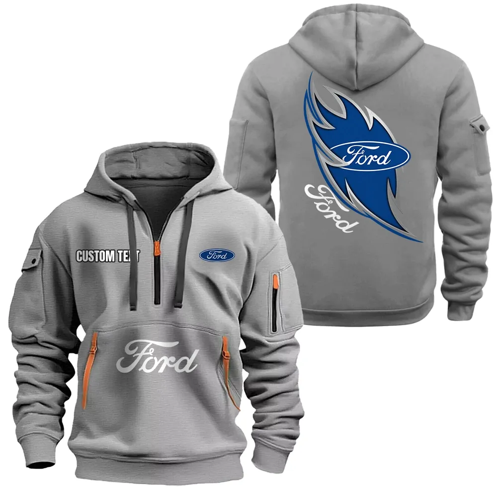 Ford Hoodie Half Zipper CAR1701112077, CAR All Over Print Hoodie Half Zipper - Gray