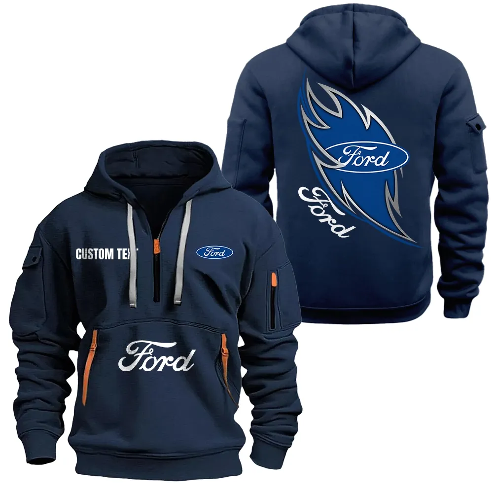 Ford Hoodie Half Zipper CAR1701112077, CAR All Over Print Hoodie Half Zipper - Navy