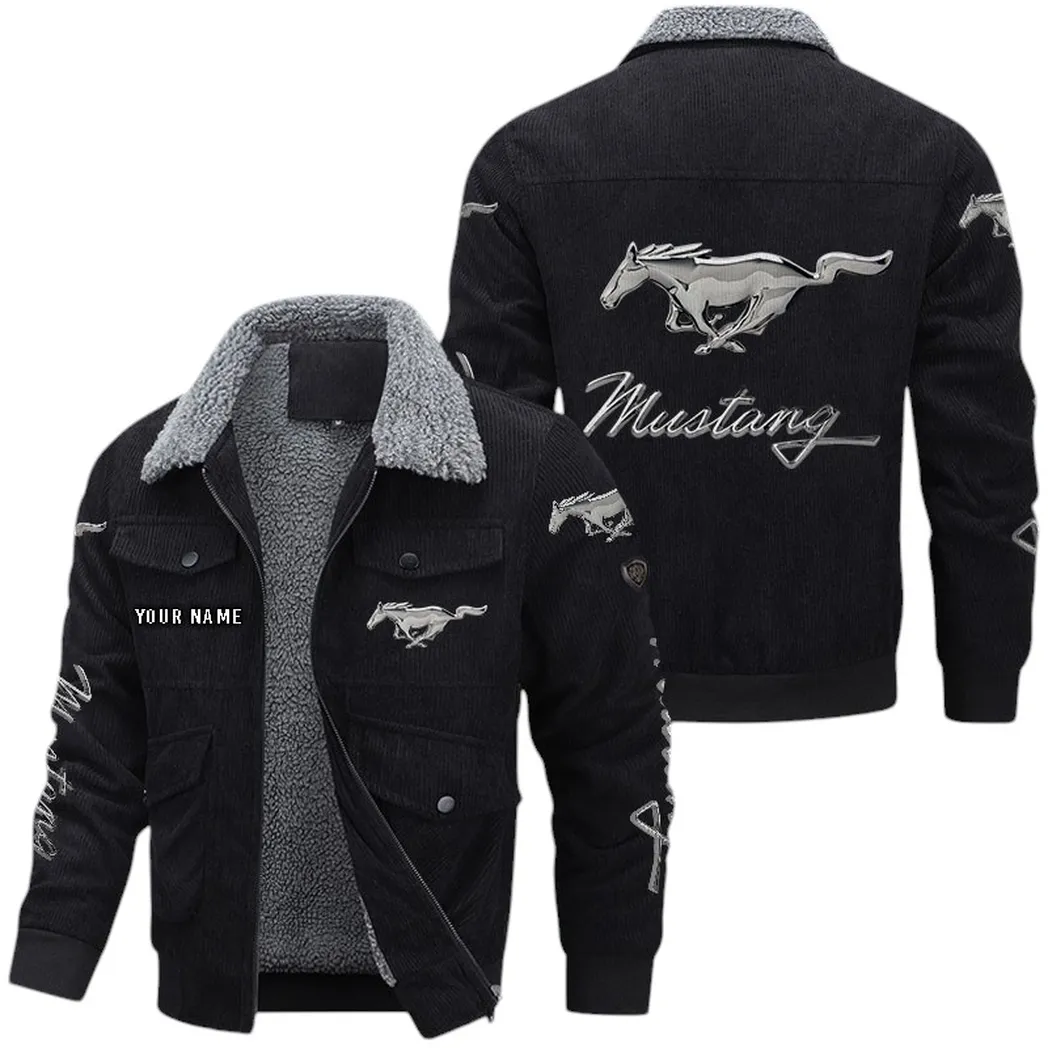 Ford Mustang Corduroy Jacket For Men, Gift For Ford Mustang Lovers CAR42022225605 - Black