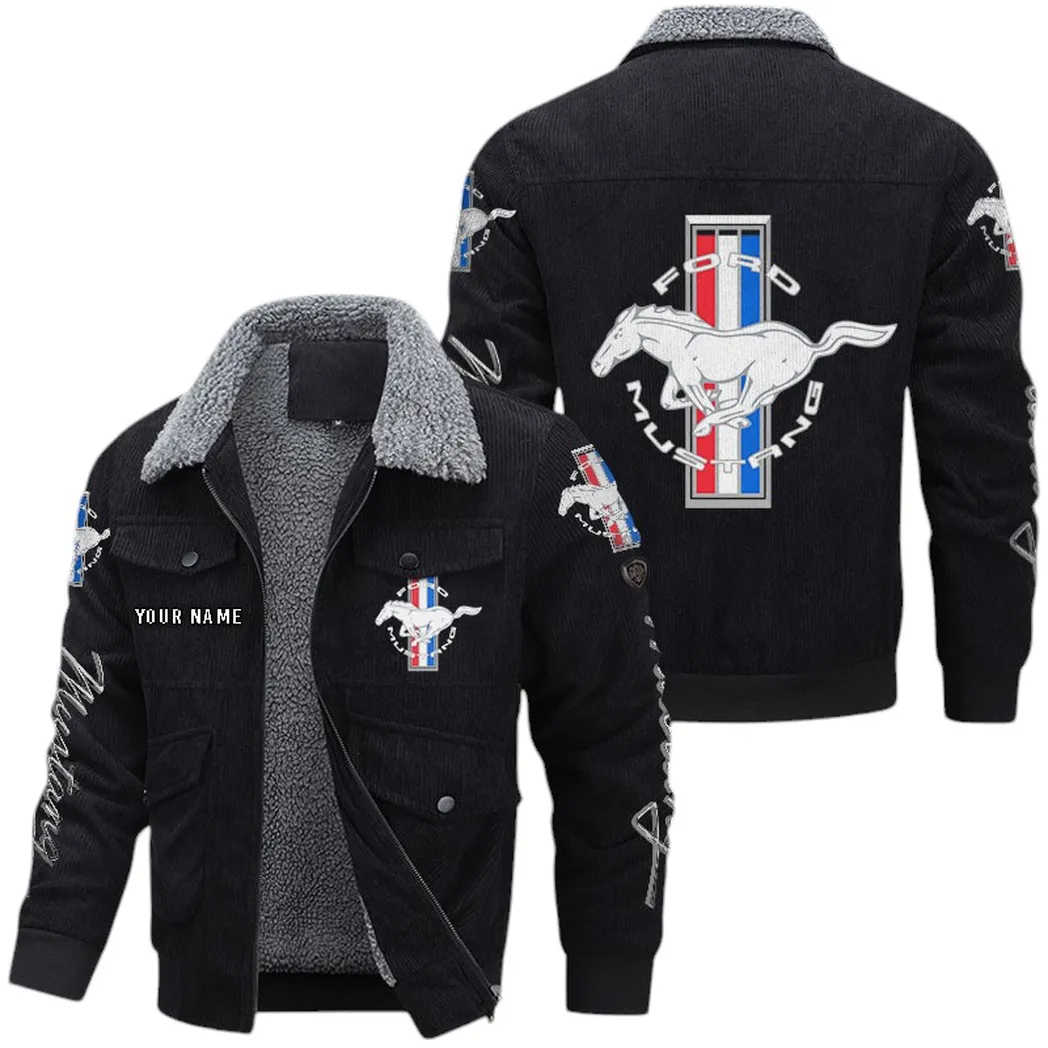 Ford Mustang Corduroy Jacket For Men, Gift For Ford Mustang Lovers CAR42022225645 - Black
