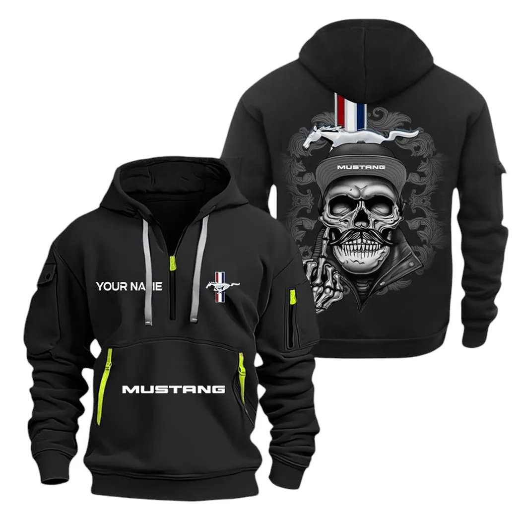 Ford Mustang Half Zip Hoodie For Men, Gift For Ford Mustang Fan CAR166022625112 - Black