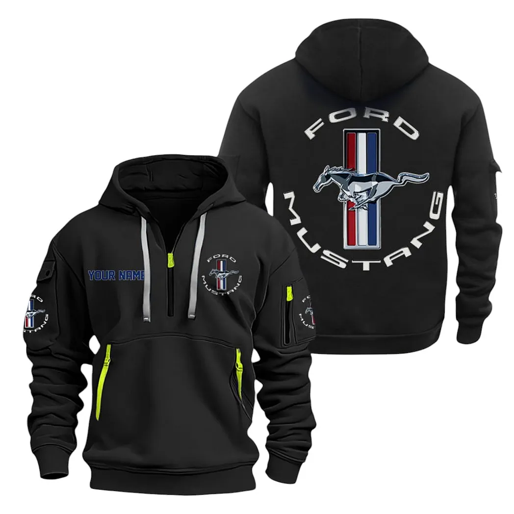 Ford Mustang Half Zip Hoodie For Men, Gift For Ford Mustang Lovers CAR20022125691 - Black