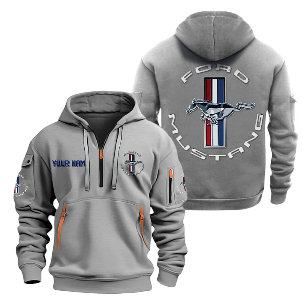 Ford Mustang Half Zip Hoodie For Men, Gift For Ford Mustang Lovers CAR20022125691 - Gray