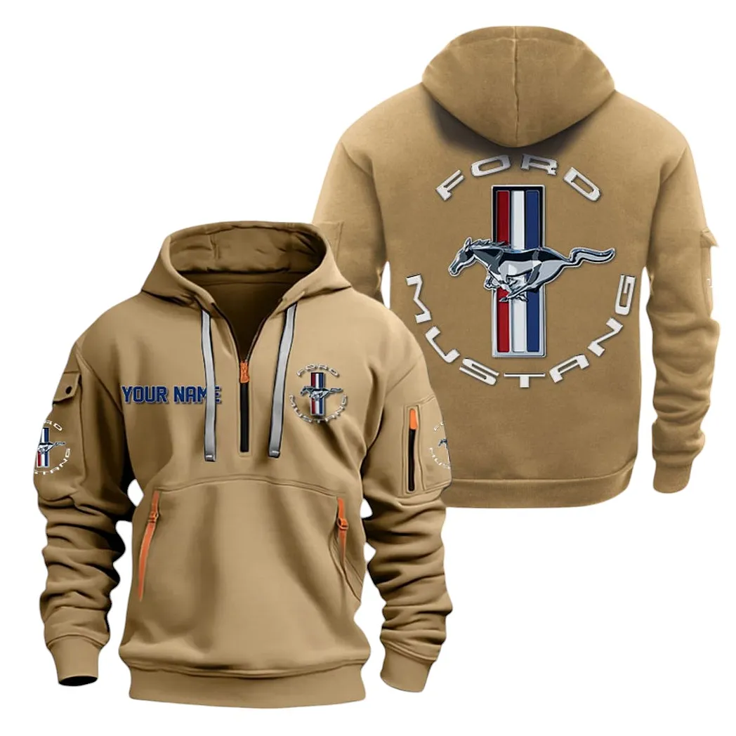 Ford Mustang Half Zip Hoodie For Men, Gift For Ford Mustang Lovers CAR20022125691 - Khaki