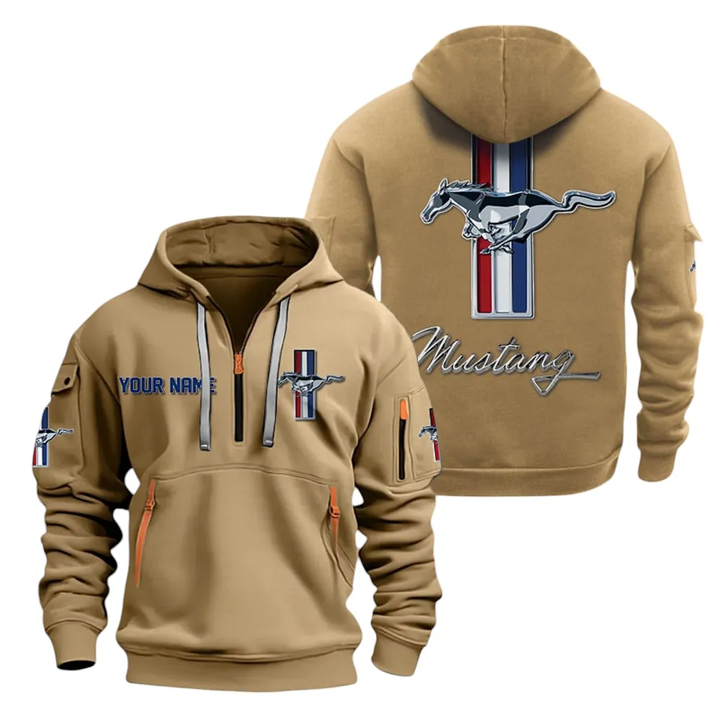 Ford Mustang Half Zip Hoodie For Men, Gift For Ford Mustang Lovers CAR20022125708 - Khaki