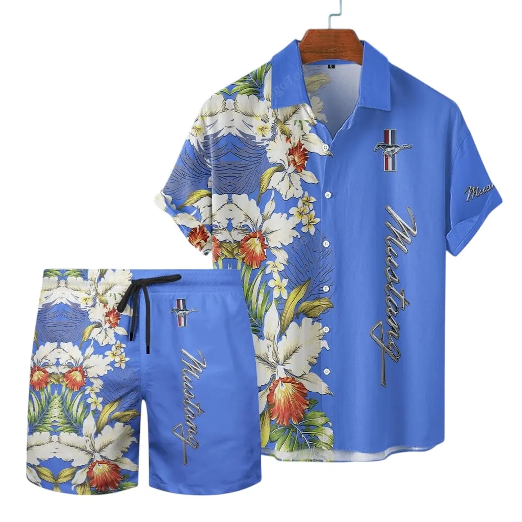 Ford Mustang Hawaiian Shirt Set, Gift For Ford Mustang Lovers, Gift For Him, Husband, Boyfriend CAR12303042507 - Blue