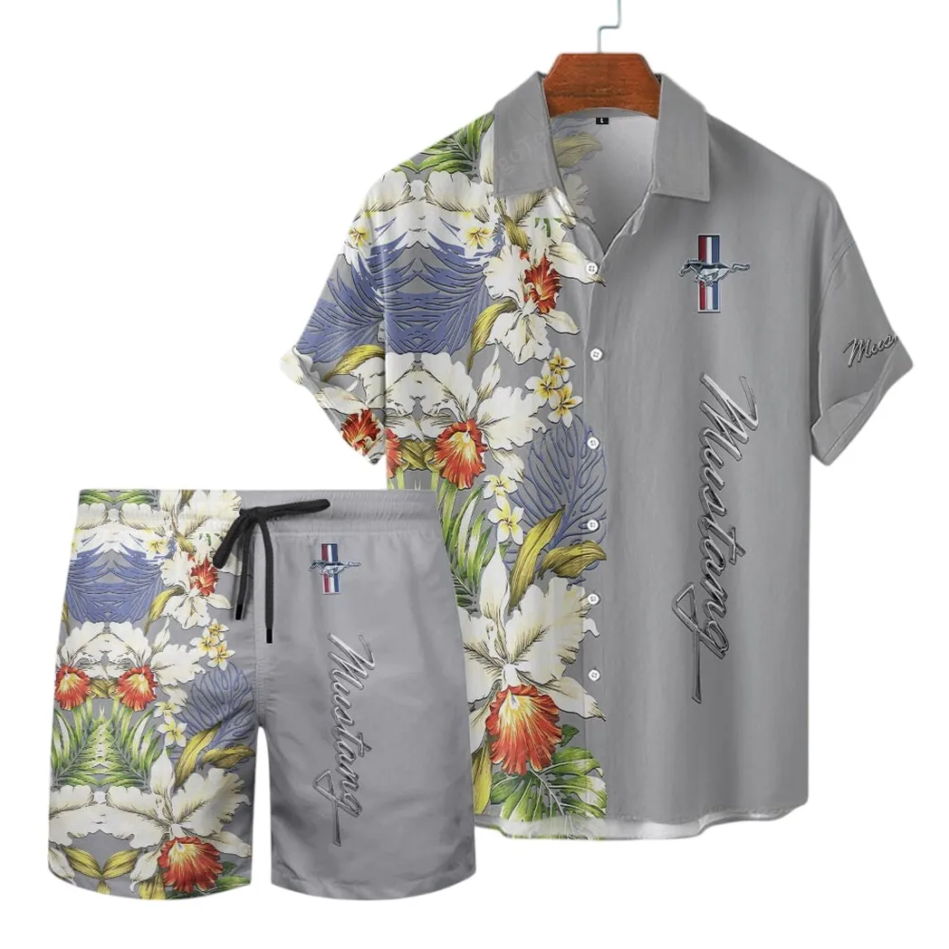 Ford Mustang Hawaiian Shirt Set, Gift For Ford Mustang Lovers, Gift For Him, Husband, Boyfriend CAR12303042507 - Grey