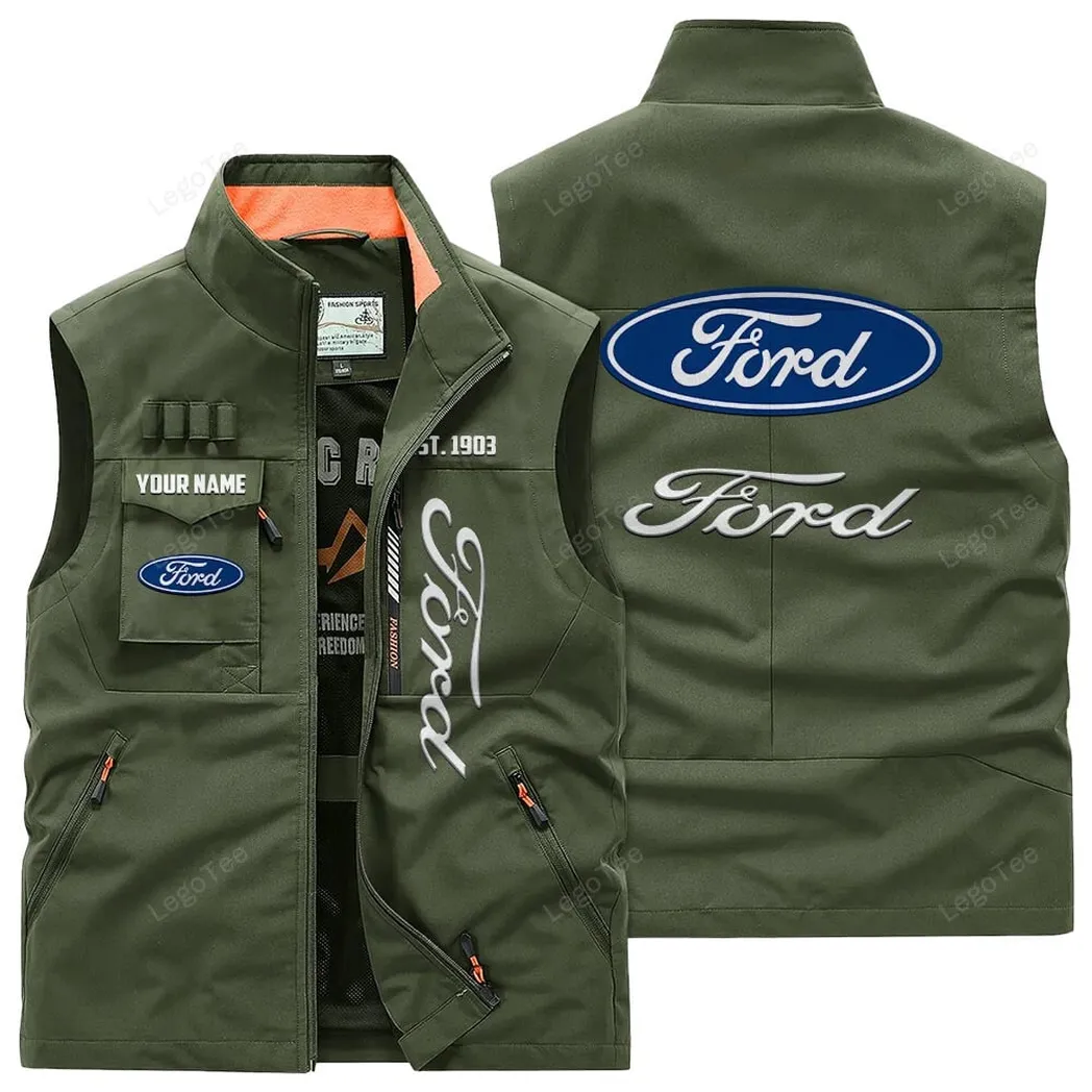 Ford Outdoor Sleeveless Vest, Gift For Ford Lovers, Gift For Him, Husband, Boyfriend - Army Green CAR132021325890-1